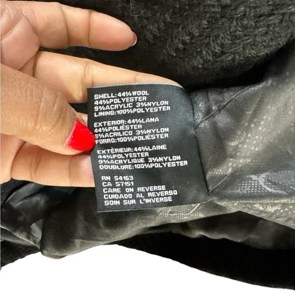 Jessica Simpson Black Wool Blend Double Breasted Coat Size L - Picture 9 of 9